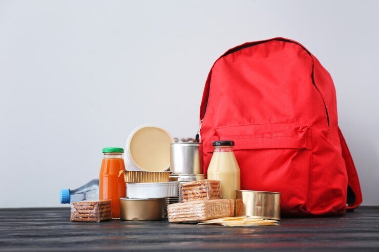 snacks packets for travelling with red bag