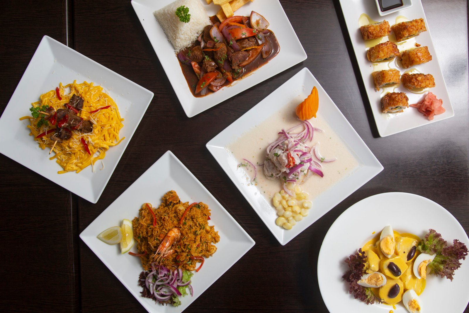 typical Peruvian food on dark wood -About Caelum