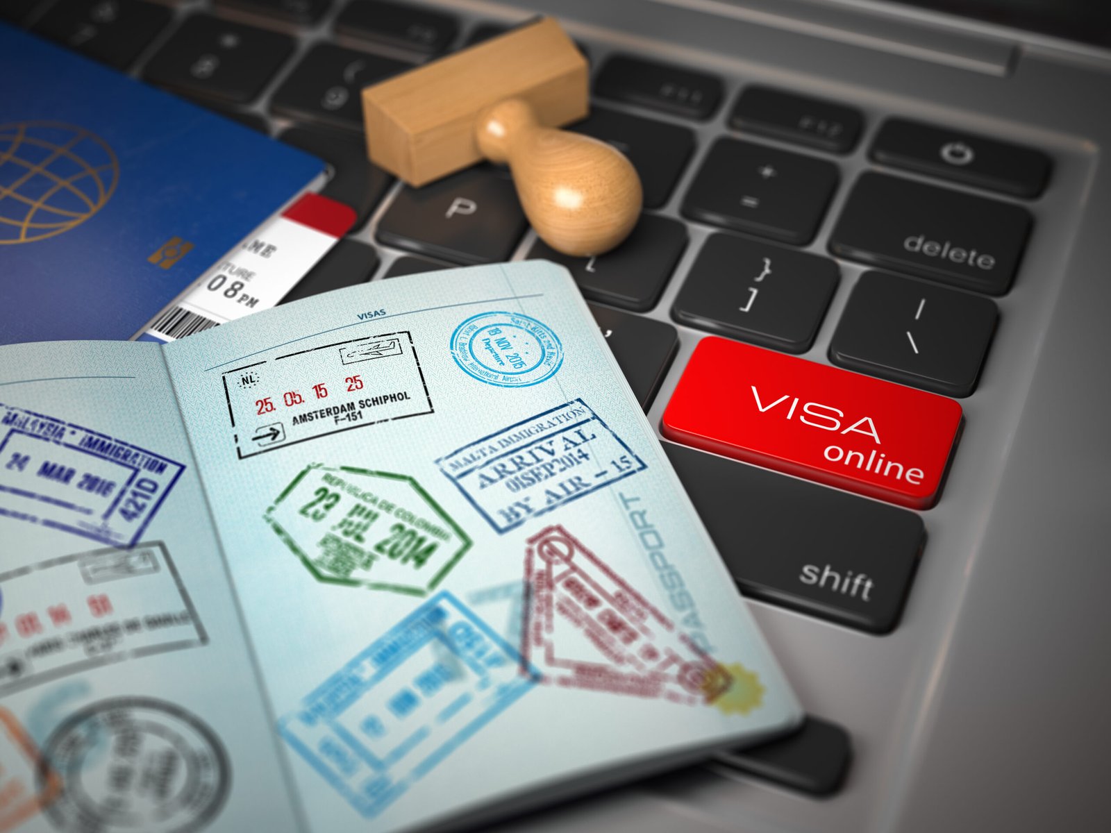 visa online concept open passport- About Caelum